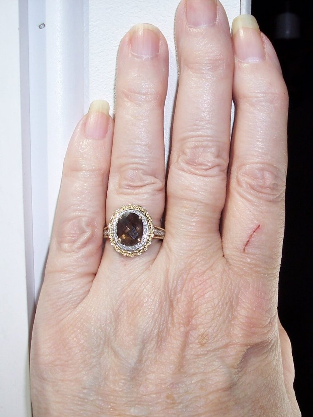 14K Yellow Gold Smoky Quartz & Diamond Halo Ring Women's Size 7 - Picture 4 of 12